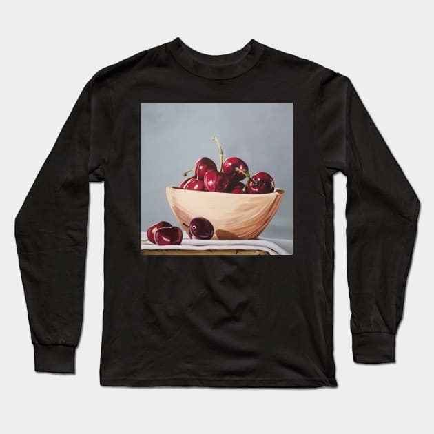 Painting of a Bowl of Cherries Long Sleeve T-Shirt by EmilyBickell